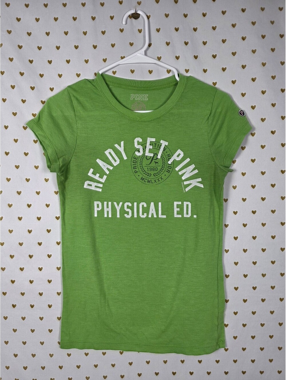 Victorias Secret PINK Vintage Green Y2k READY SET Tee Shirt MEDIUM